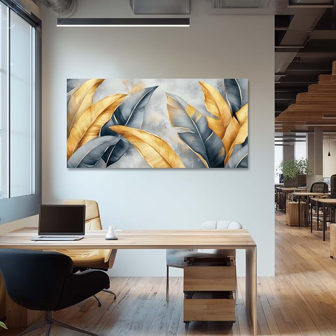 Ggaafet Gold Leaves Wall Art for Living Room Canvas Painting Prints Botanical Boho Abstract Gray Leaf Art Deco Modern Artwork Office Bedroom Family Dining Room Decor Extra Large