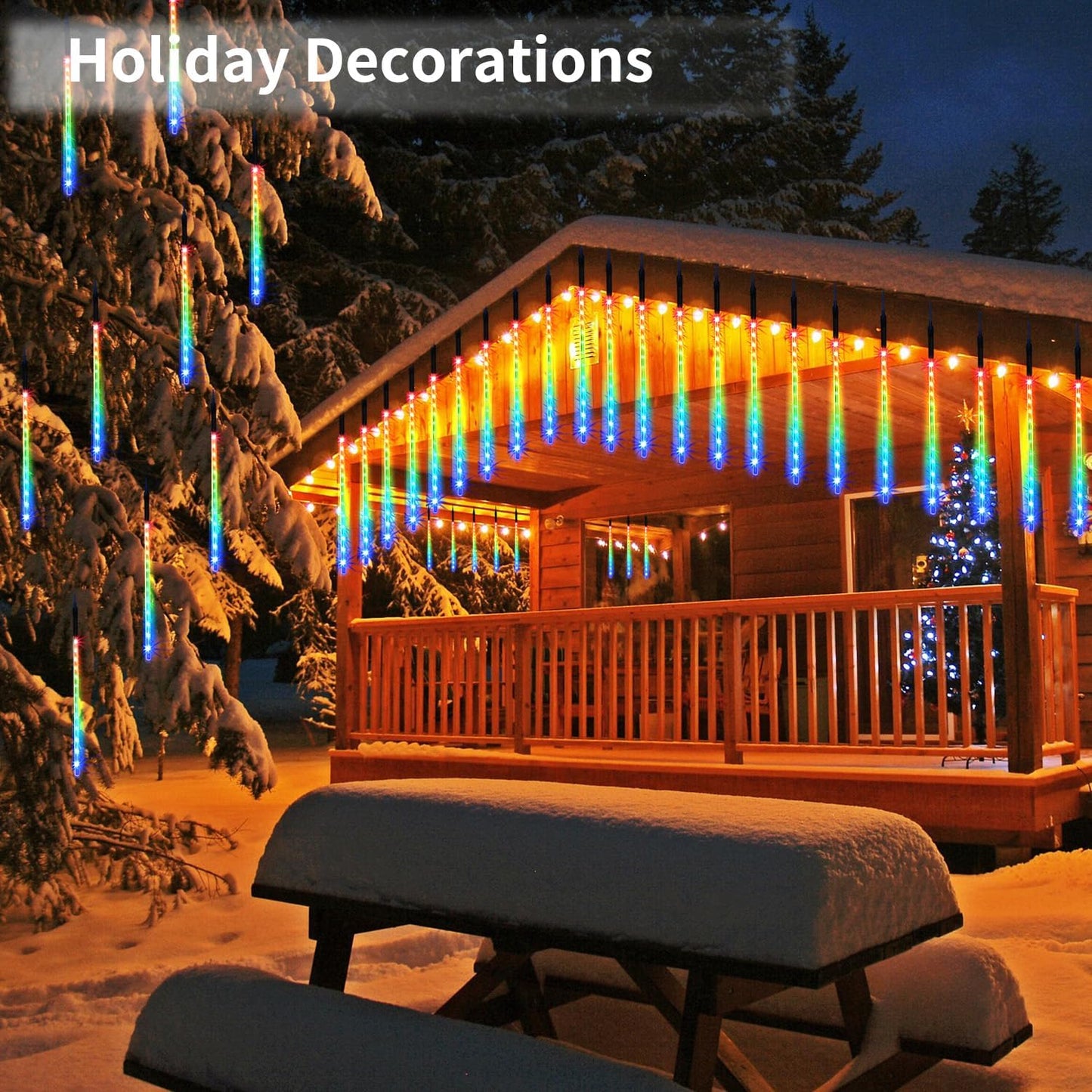 【4 Pack】 Christmas Meteor Shower Rain Lights 12inch, Totally 40 Tube 960 LEDs Icicle Lights Outdoor Raindrop Light for Xmas Halloween Wedding Party Tree Holiday Decoration, Colorful