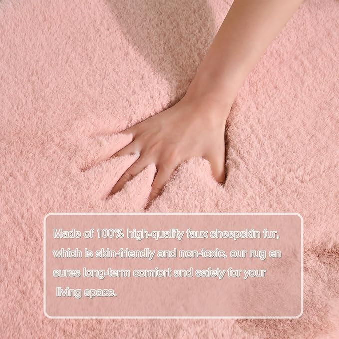 1700GSM Fuzzy Faux Sheepskin Fur Area Rug,Extra Soft Throw Rugs Mat Fluffy Shaggy Fur Rug for Bedroom Living Bedside Rug Room Decor-Pink,2x3ft