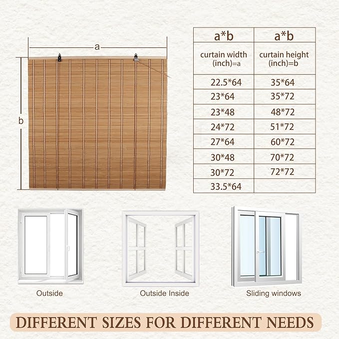 FoundGo 60" W*72" H Bamboo Roller Blinds, Retro Light Filtering Bamboo Curtains for Windows, Doorways