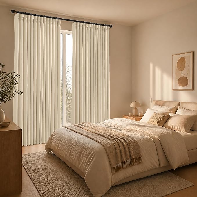 Pinch Pleated Linen Curtains 92 Inch, 2 Panels Premium 400GSM Memory Trained Semi Sheer Light Filtering Window Drapes for Living Room Bedroom Dining, Back Tab & Adjustable Hooks Rings, Light Oatmeal