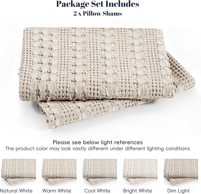PHF 100% Cotton Waffle Pillow Shams California King Size, 2 Pack 20" x 40" Soft Skin-Friendly Pillowcases, No Filling, Aesthetic Woven and Breathable Waffle Weave Pillow Case Covers for Bed, Oatmeal