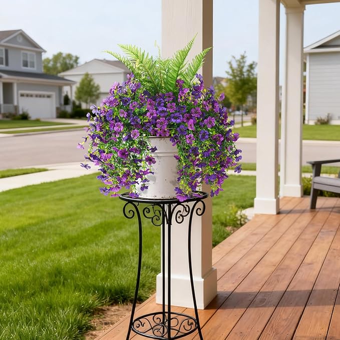 ZFProcess Artificial Fake Hanging Flowers for Outdoors, Silk Daisy with Articial Boston Ferns Plants Set, Realistic Spring Fake Outdoor Flowers UV Resistant Porch Patio Yard Decor