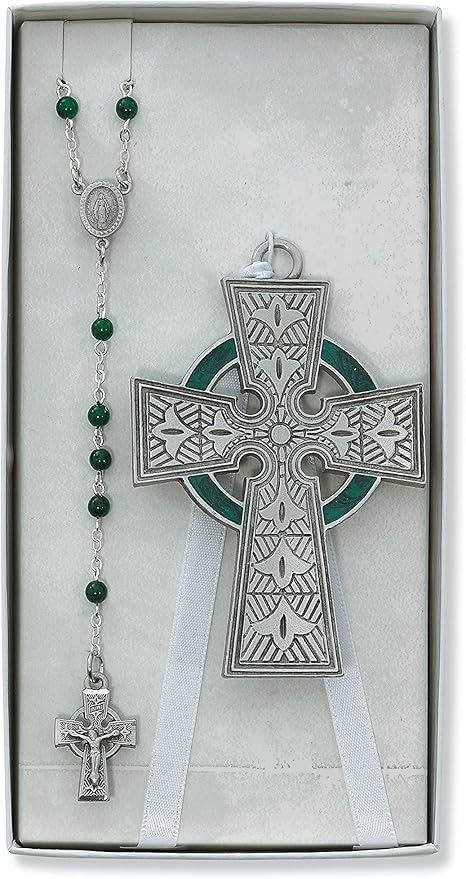 Celtic Crib Cross Rosary Set Great Gift for New Baby