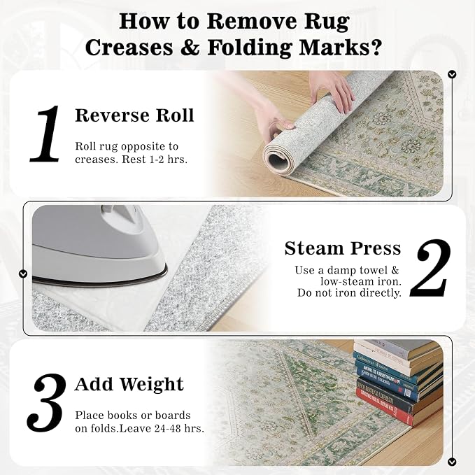 DCX Green 5x7 Area Rug, Machine Washable Non Slip Stain Resistant Vintage Rug for Living Room, Bedroom, Playroom, Soft Low Pile Large Nursery Carpet