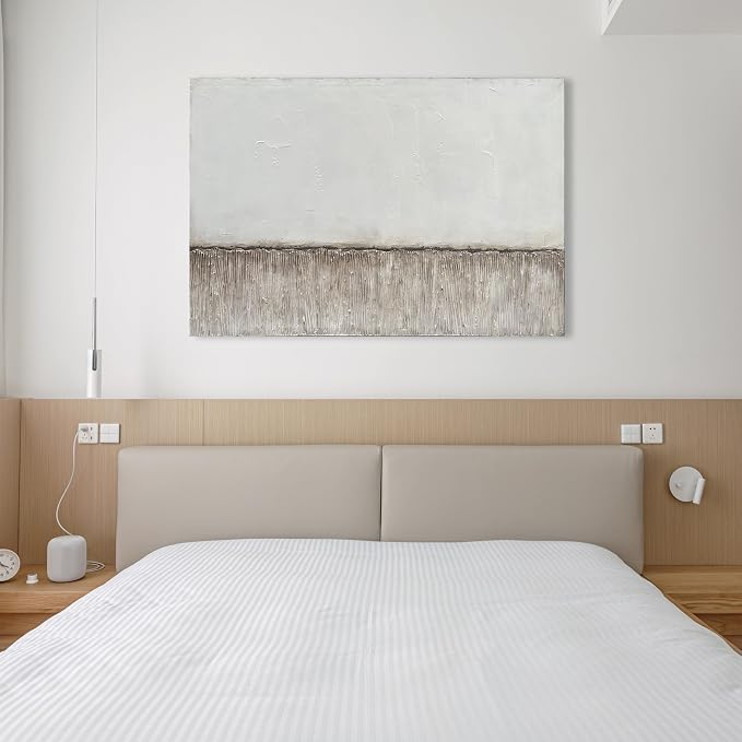 NANKAI Art 30x45 inch Hand-Painted White and Grey Minimalist Oil Painting Large Canvas Painting Modern Abstract Art Home Office Wall Decoration Painting