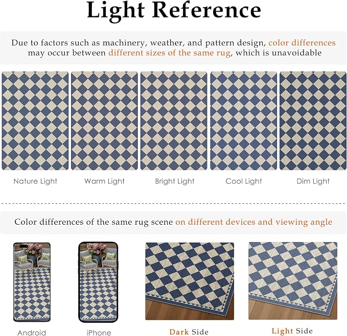 HUGEAR 8'x10' Outdoor Rug Blue Patio Checkered Waterproof Linen-Look Outside Floor Mat Carpet Area Rug for Deck Porch Balcony Backyard Camping RV Picnic Beach Home Decor
