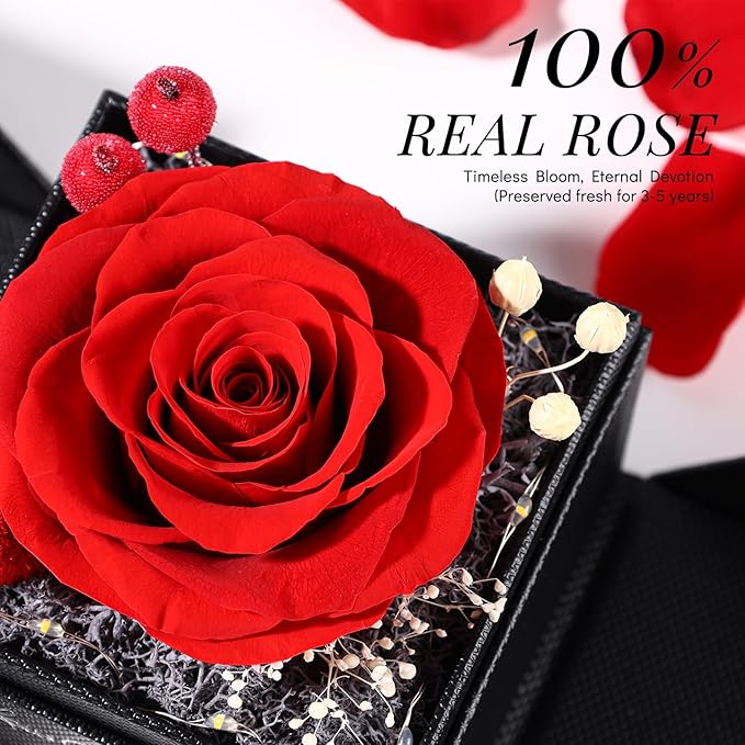 FIACO Gifts for Mom Preserved Real Roses with I Love You Necklace Fresh Forever Flowers Mothers Day Flower Gifts for Women Grandma Anniversary Birthday Gift for Girlfriend Wife Daughter