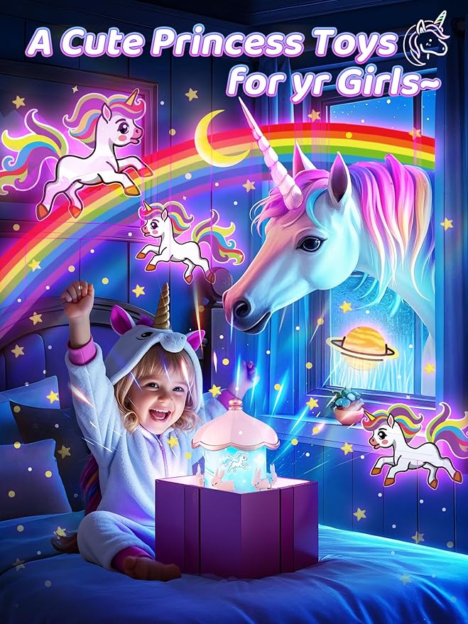 Carousel Night Light for Kids,15 Music+15 Films+315 Colors Star Projector for Kids Night Light Projector,360°+Remote+1200mah Unicorn Toys for Girls Room Decor,Autism Toys,Toddler Gifts for Girls Baby