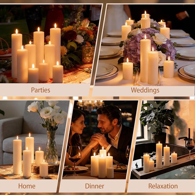 36 Pcs Ivory Pillar Candles Bulk Set, 2x3” 2x6” 2x8” Paraffin Hurricane Candles, Unscented Dripless Smokeless, Long Burning for Party Wedding Events Home Decor