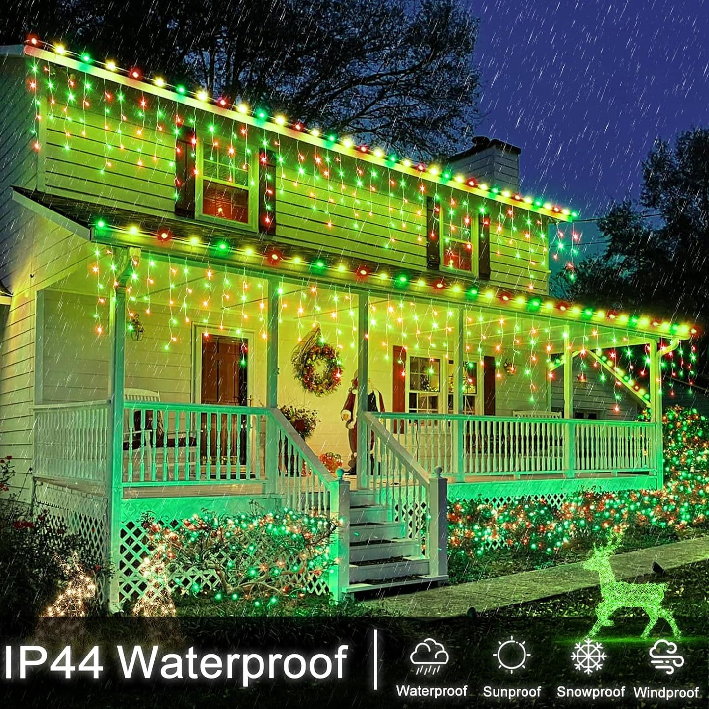 Icicle Lights for Outside, 66ft 640 LED Red and Green Christmas Lights 8 Modes with 120 Drops, Waterproof Christmas Icicle Light Outdoor Plug in for Indoor Party Holiday Halloween Decorations