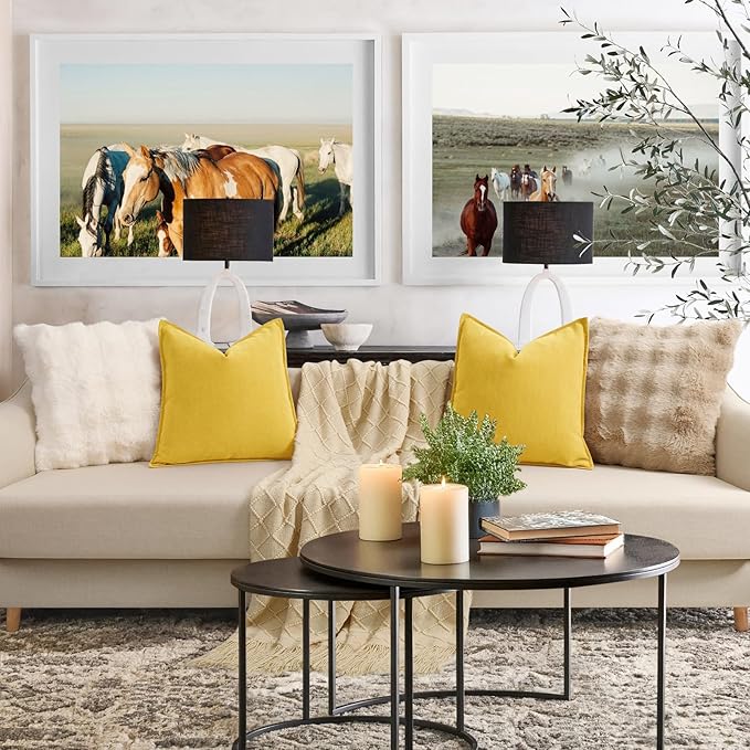 ZWJD Yellow Pillow Covers 22x22 Set of 2 Chenille Throw Pillow Covers with Elegant Design Soft and Luxurious Decorative Throw Pillows for Couch, Bed, and Home Decor
