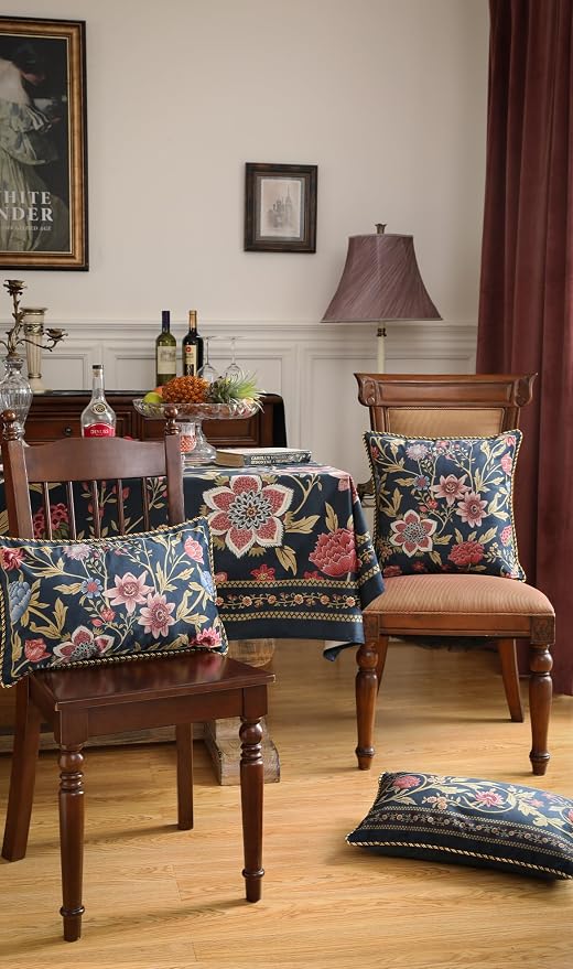 patdrea Designer French Velvet Throw Pillow Cover,Set of 4,-Oldgarden | Elegant Lumbar Pillow Case,Navy Blue Floral Pattern,Decorative Cushion Coverfor Couch Living Room Bedroom Sofa