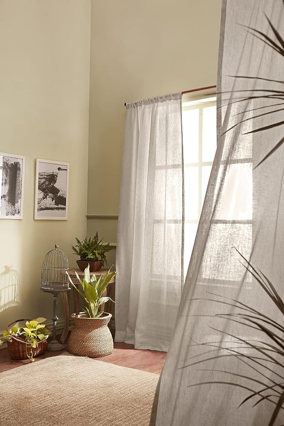 Solino Home Flax Linen Sheer Curtain 63 Inch - European 100% Pure Linen Light Natural Window Treatment Panel 52 x 63 Inch - Light Filtering Rod Pocket Curtain for Living Room, Bedroom - 1 Panel