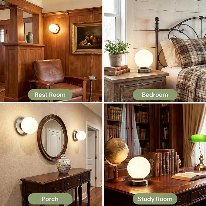 L LOHAS LED Battery Operated Wall Sconce Set of 2, 2-in-1 Rechargeable 10000mAh Wireless Globe Wall Lights with Remote, 16 RGB Colors Dimmable Modern Satin Nickel Sconces for Bedroom Living Room Decor