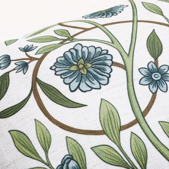 ISAENNE Designer Linen Throw Pillow Cover,Set of 2,18"x18"-Mosella A | Vintage Elegant Square Decor Pillow Cover,Concealed Zipper Design,Floral Pattern,Sofa,Bedroom,Living Room,Lounge Chairs