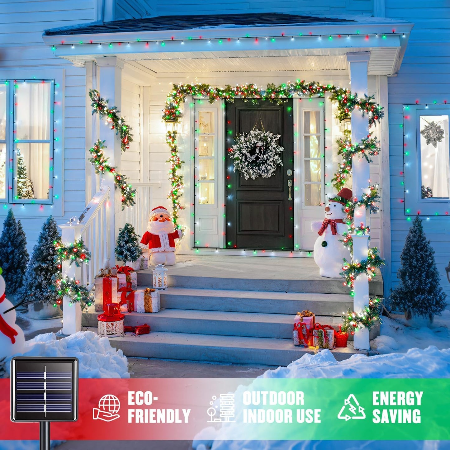 JMEXSUSS Red White and Green Christmas Lights, 2 Pack 100 LED 33 FT Solar Christmas Lights Outdoor Waterproof, Outdoor Solar String Lights for Outside Garden Yard Christmas Tree Decor