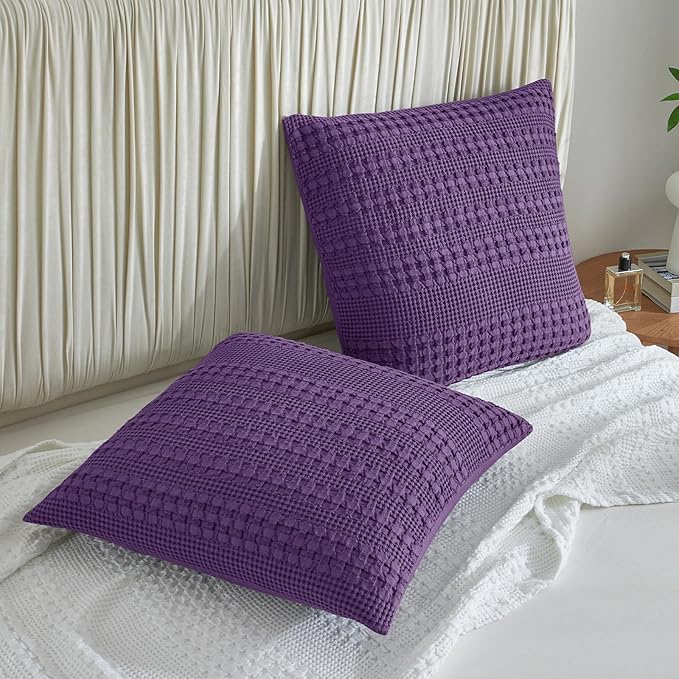 PHF 100% Cotton Waffle Weave Euro Sham Covers, 2 Pack 26" x 26" Bed Pillow Covers for Elegant Home Decor, No Filling, Luxury Aesthetic Soft Euro Pillow Cases for Bed, Grape
