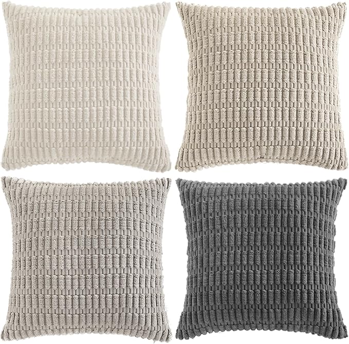 Fancy Homi 4 Packs Decorative Throw Pillow Covers for Living Room Couch Bed, Modern Farmhouse Boho Home Décor Accent Cushion Case, 14" x 14" (Pack of 4), Grey Series