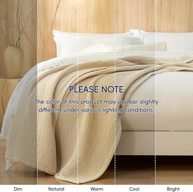 PHF 100% Cotton Waffle & Muslin Throw Blanket Large, Soft Breathable Luxury 400GSM Versatile Reversible Bedding for Couch, Great for Layering in Cold Weather, Home Decor Gift, 50" x 70", French Oak