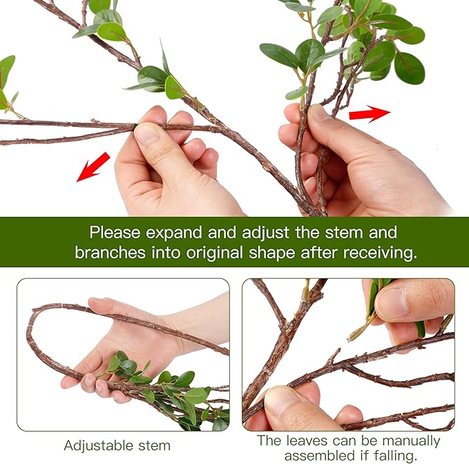 Sggvecsy 43’’ 5Pcs Artificial Ficus Branches Faux Leaf Spray Green Eucalyptus Branches Artificial Greenery Stems Fake Ficus Twig Plants for Home Office Wedding Vase Filler Shop Decoration