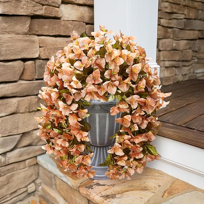 HyeFlora Bougainvillea Artificial Hanging Flowers Plants for Outdoors Decoration, 2pcs Faux Bougainvillea Vines Brown Fake Flowers Realistic UV Resistant Silk Flowers for Outside Planter Yard Porch