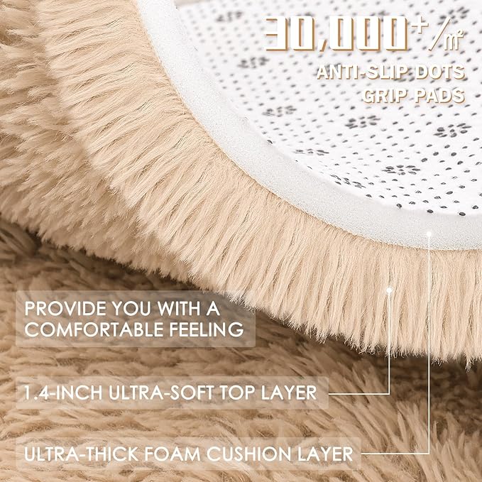 OLANLY 10x10 Machine Washable Large Area Rugs for Living Room, Bedroom, Soft Fluffy Shaggy Bedside Rug, Indoor Floor Carpet for Kids Girls and Boys, Dorms, Nursery, Home Decor Aesthetic, Beige