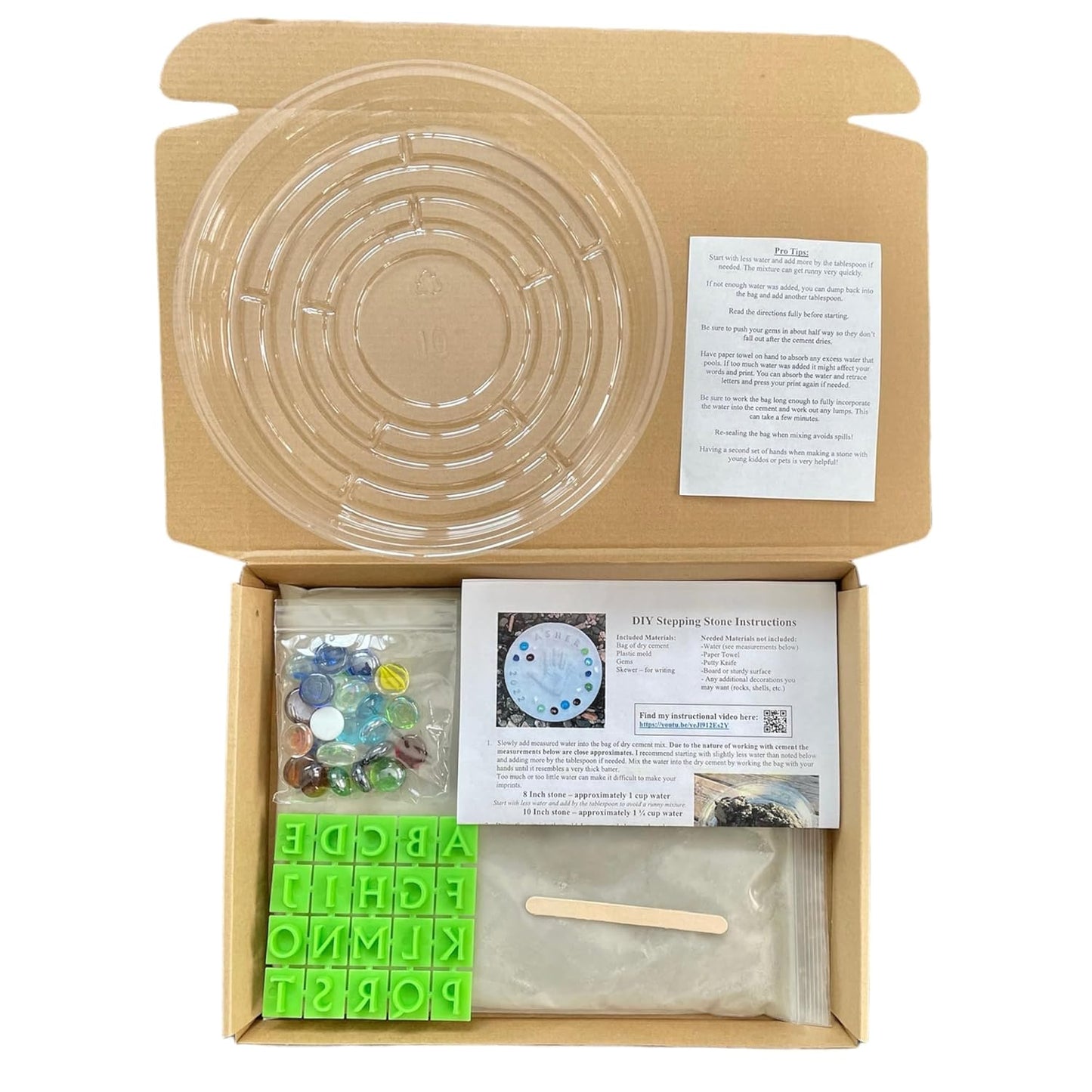 Large DIY Stepping Stone Kit, Handprint Stepping Stone, Mother's Day Gift, Footprint Stepping Stone (12 Inch + Stamp Set)