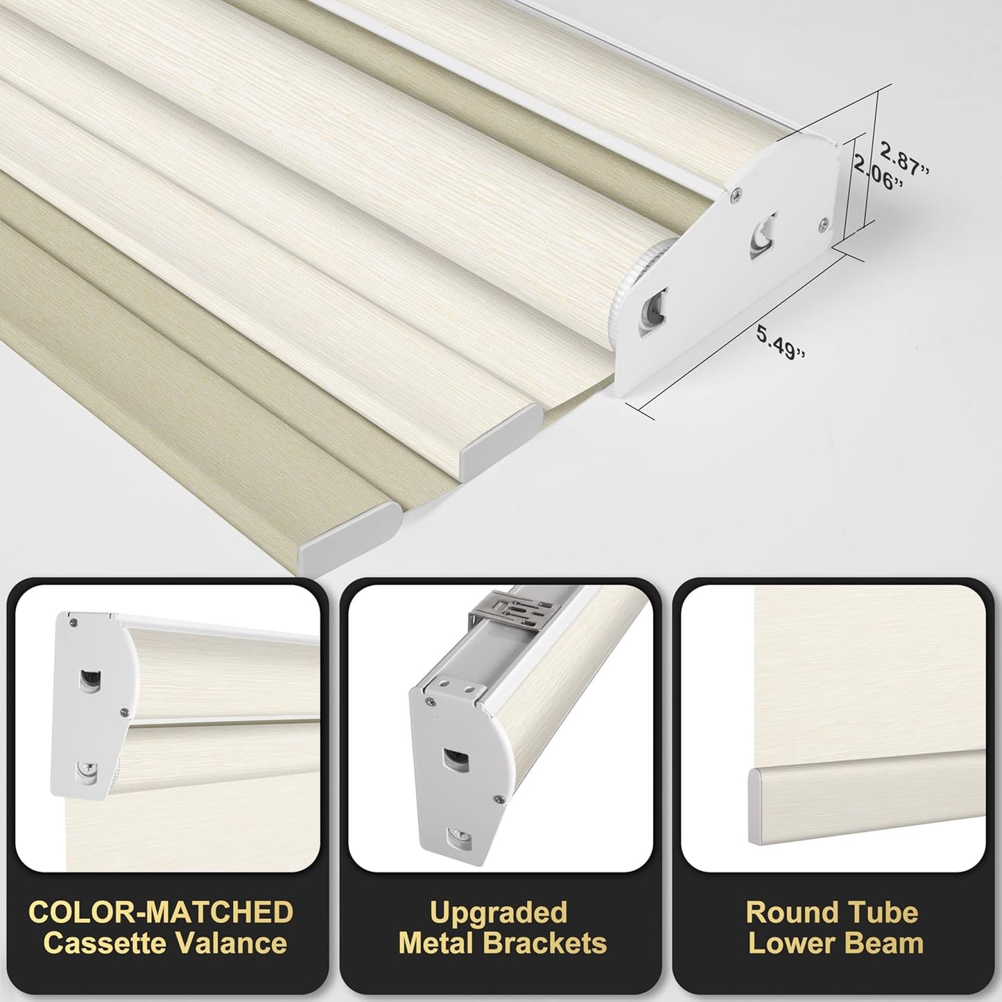 BERISSA Cordless Dual Roller Shades with Cassette Valance, Double Window Shades Blackout and Light Filtering, Day and Night for Home Office Door. Striped Jacquard Beige. 66 W x 72" H