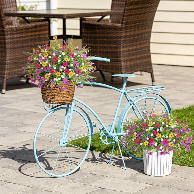 ADXORA Artificial Fake Flowers for Outdoor Decoration 12 PCS Faux Silk Daisy Flowers for Outdoor Planters Fern Boxwood Monkey Grass UV Resistant for Outside Home Porch Patio Planter Decor