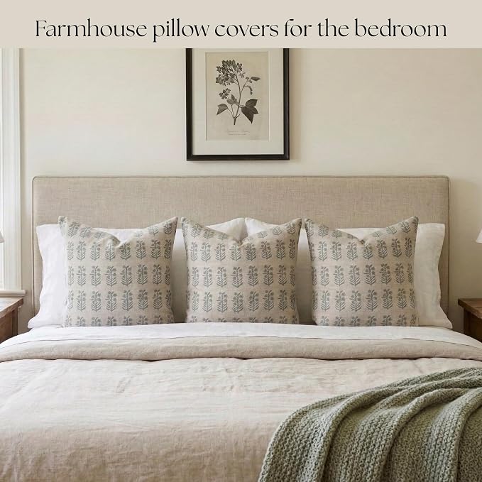Linen Throw Pillow Covers 20x20 inch Soft Green Spring Decorative Pillow Covers for Living Room, Bedroom