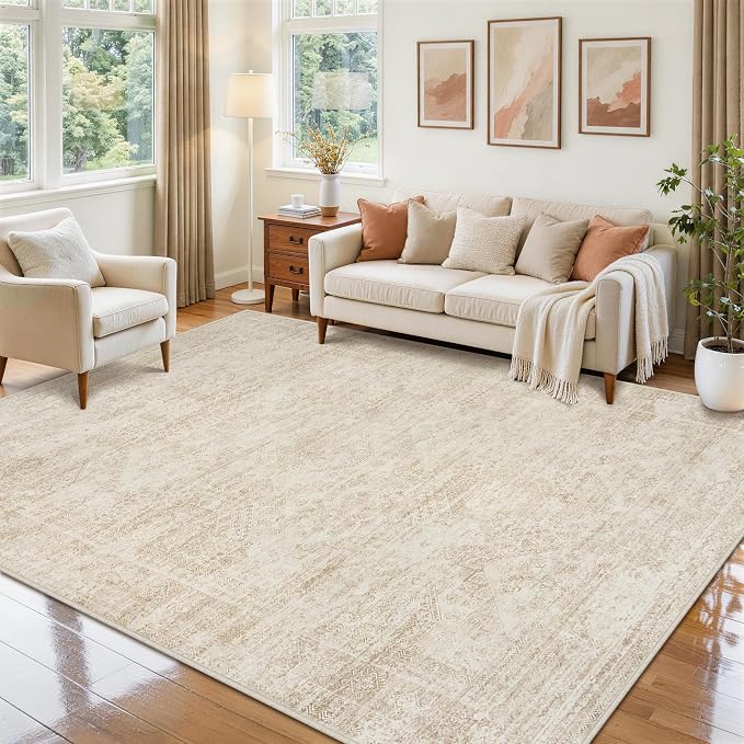 6x9 Area Rugs for Living Room Rug Washable: Abstract Rug for Dining Room Bedroom Carpet Non Slip 6 by 9 Indoor Modern Nursery Home Office Beige