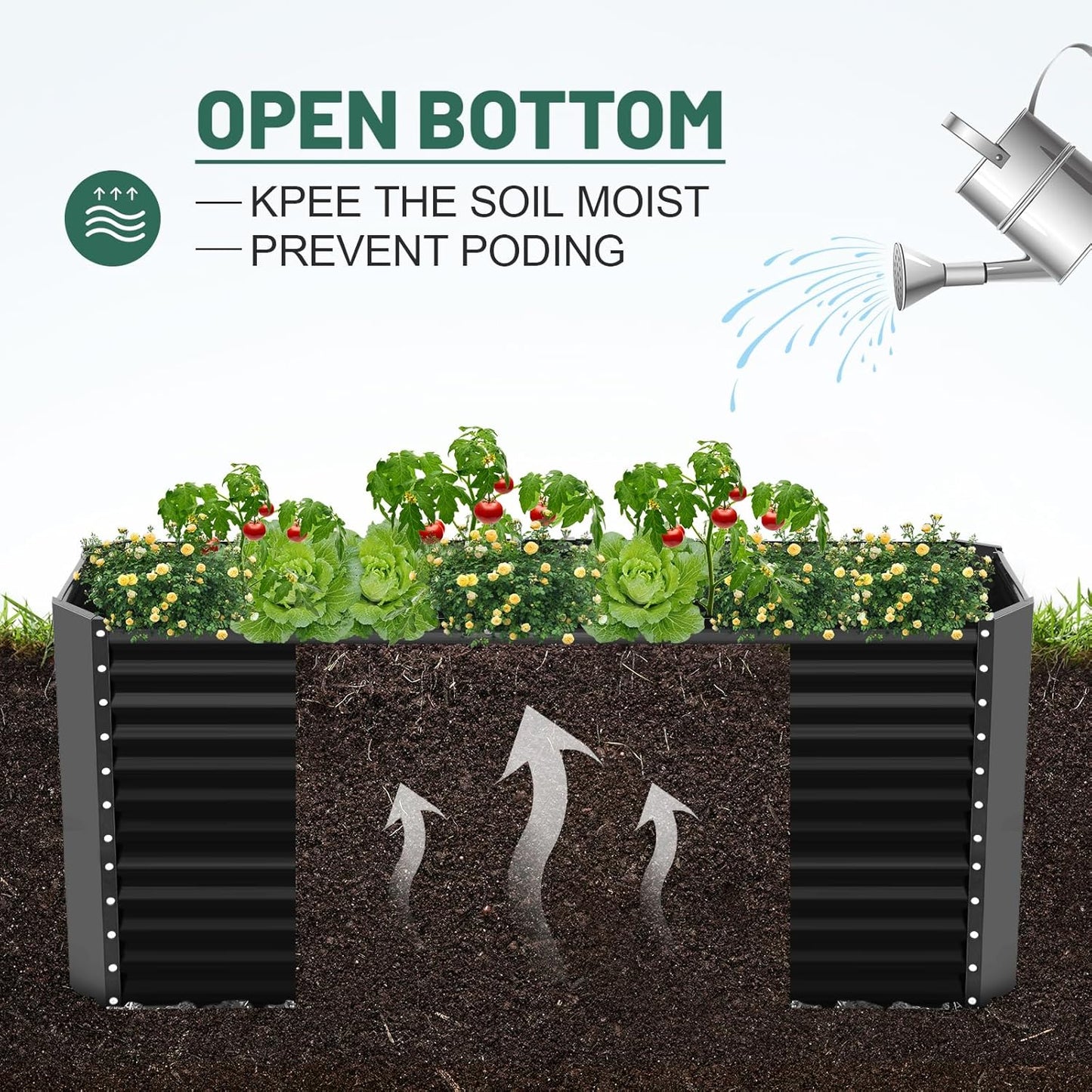 Land Guard 8x4x3ft Rectangular Galvanized Raised Garden Beds, Large-Capacity Metal Planter Box Outdoor, Durable Deep Raised Garden Bed 3ft Tall, Raised Beds for Gardening Vegetables, Dark Grey