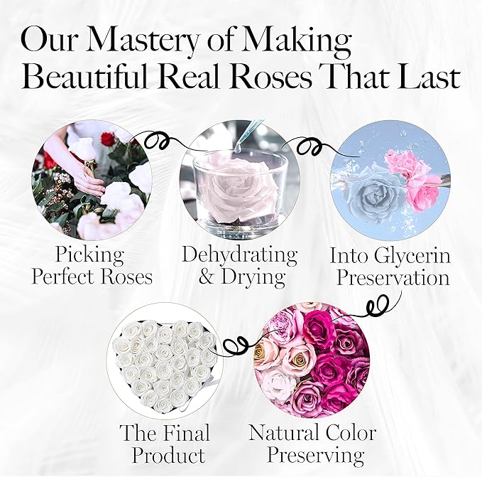 GLAMOUR BOUTIQUE 27 Flower Forever Heart Shape Box, Eternal Preserved Roses Gift for Her, Lasting Flowers, Premium Floral Heart Box for Birthday, Anniversary or Valentine’s Day, White (Color-Treated)