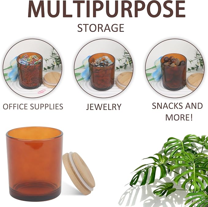 MILIVIXAY 12 Pack 7 OZ Amber Thick Glass Candle Jars with Lids - Bulk Empty Candle Jar for Making Candles - Spice, Powder Containers.
