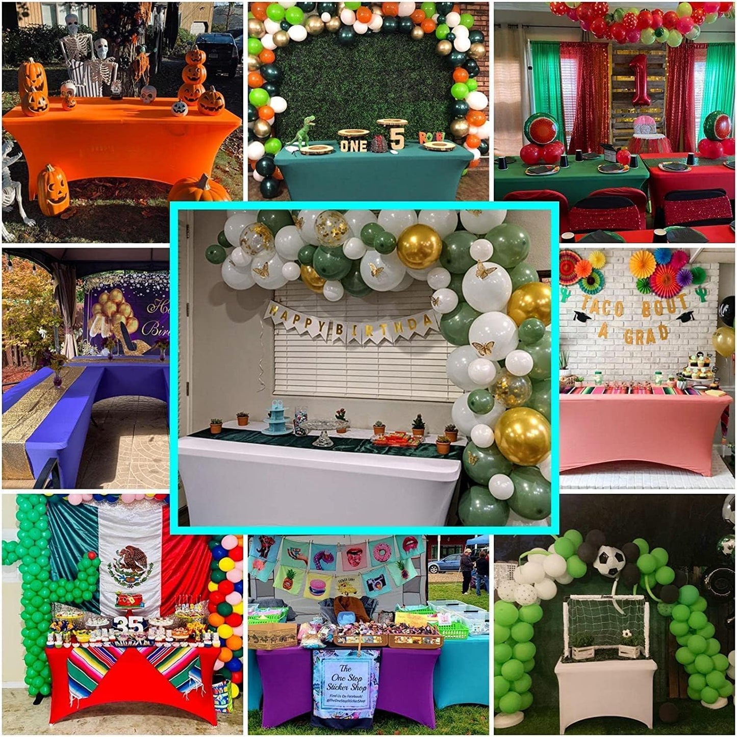 IVAPUPU 8FT Table Cloth for Rectangular Fitted Events Stretch Grey Table Covers Washable Cover Spandex Tablecloth Protector for Party, Wedding, Cocktail, Banquet, Festival