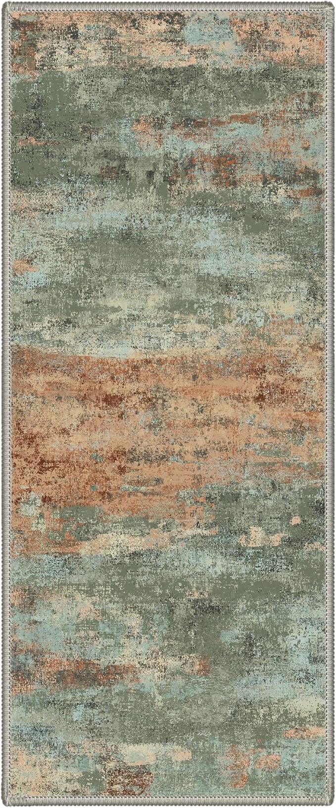 BEIMO Runner Rug for Hallway Kitchen, 2x5 Machine Washable Runners Rug for Entryway, Soft Modern Abstract Throw Rugs, Low Pile Floor Cover with Non Slip Backing, Dusty Sage Green
