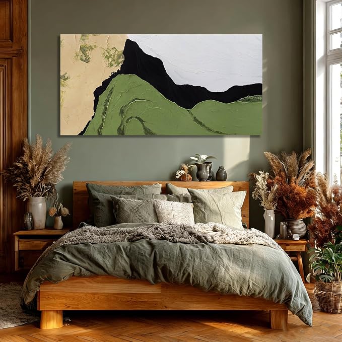 Canvas Art Large Framed Abstract Neutral Wall Decor Contemporary Wall Art for Living Room Green and White Pictures for Bedroom Colorful Artwork 29x58 Inch Large Size