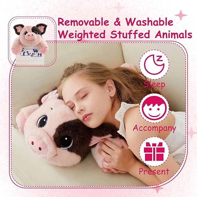 GILFWM 25" 5 lbs Weighted Stuffed Animals Pig :Big Large Weighted Plush Animal,Cute Plushie Pillow Toys,Extremely-Soft Washable Weighted Plush Pillowfort Gifts for Adults Kids Girls Boys