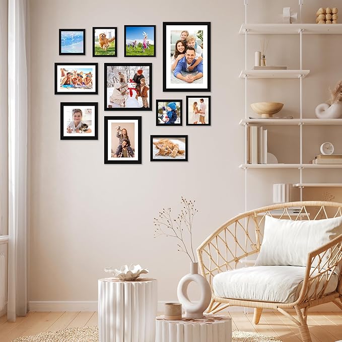FIXSMITH 6x6 Picture Frame Set of 4, Photo Frame with HD Plexiglass, Display Pictures 4x4 with Mat or 6x6 Without Mat Multi Picture Frames Collage for Tabletop or Wall Display, Black