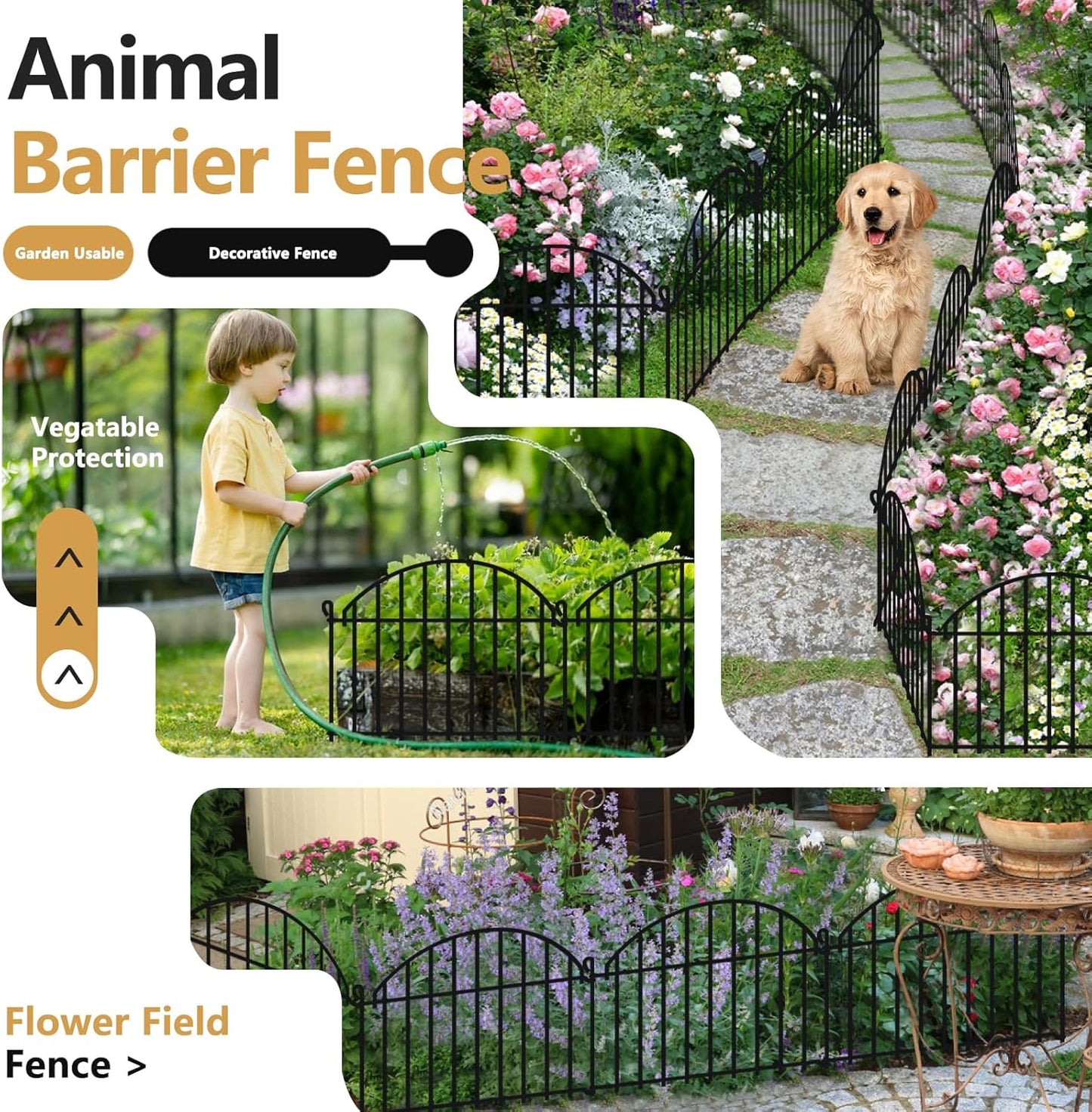 21.25ft x 20in Animal Barrier Fence, 15 Panels Garden Fencing for Dogs Rabbit, Rustproof Metal Edging Border Ground Stake, Arched Decorative Fences for Seedlings Protection, Outdoor Yard Patio Lawn
