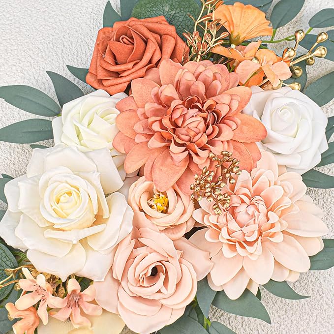 Burnt Orange Artificial Wedding Arch Flowers Set of 2, Fall Wedding Arch Floral Swags for Ceremony, Reception Welcome Sign, Backdrop Decoration