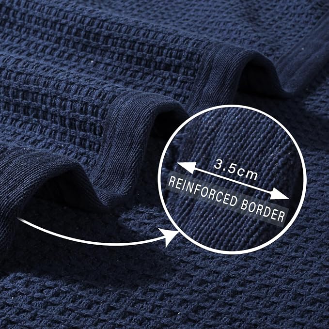 TreeWool Premium 100% Cotton Waffle Queen Blanket (90"x90", Navy Blue) | Breathable Lightweight Moisture Wicking Soft Knit Thermal Blanket for Summer, Bed or Sofa All-season Comfort Machine Washable
