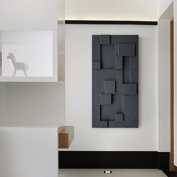 NANKAI Art Hand Painted Black Abstract Oil Painting Modern Minimalist Art Painting Office Hallway Bedroom Living Room Wall Art Deco 24x48 inches