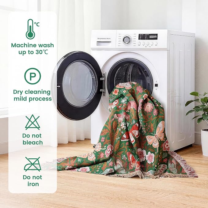 MSGKV Boho Throw Blanket for Bed 60"x80" Butterfly Floral 100% Cotton Couch Blanket Summer Breathable Lightweight Farmhouse Twin Size Blankets for Sofa Home Decor Muslin All Seasons