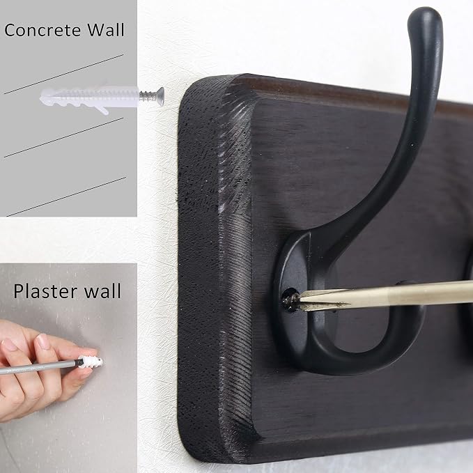 WEBI Coat Rack Wall Mount,10 Hooks,38 9/16" Long Coat Hooks Wall Mounted,16" Hole to Hole,Large Wood Coat Hanger Wall,Hook Rack for Hanging Coats,Jacket,Clothes,Hats,Black,2 Packs