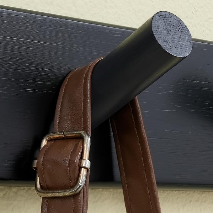 SKOLOO Wood Coat Rack Wall Mounted,10 Peg Long Bamboo Hook for Hanging Backpack Coat Towel Hat,16'' Hole to Hole,Pack of 2,Black