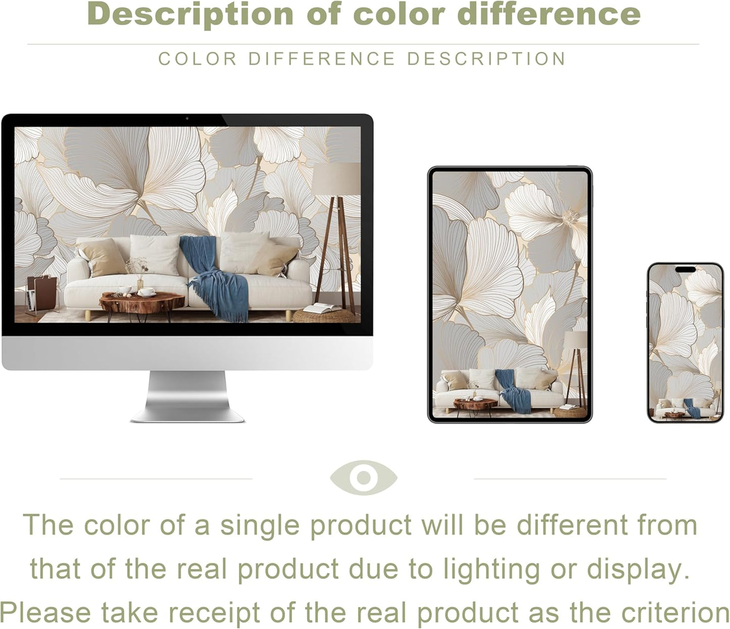 Grey and White Ginkgo Leaf Wall Mural Wallpaper for Bedroom Living Room (Not Peel n' Stick)