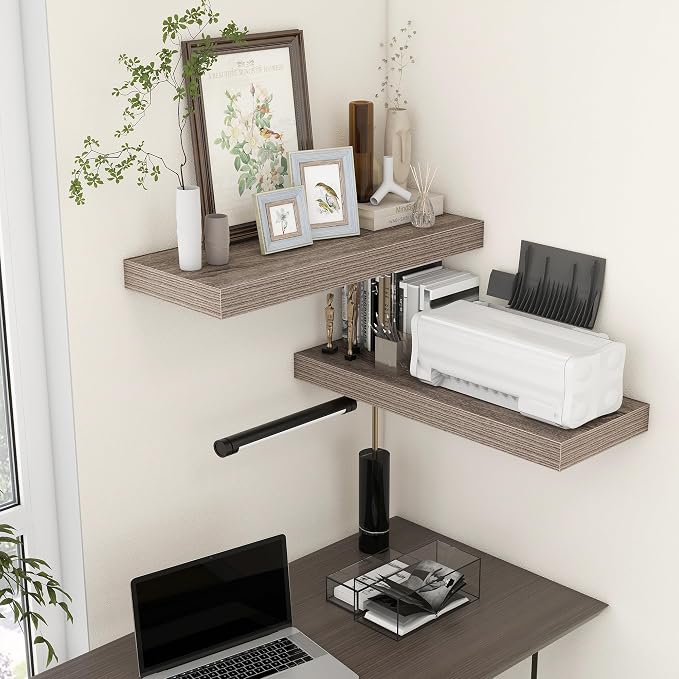 FLYJOE Deep Floating Shelves, 30 Inches Long, Set of 2 | 12 Inch Deep Shelves for Wall, 30'' x 12'' Rustic Grey Wood Shelves for Bathroom Living Room Laundry Room Kitchen