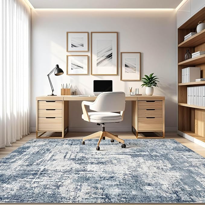 6x8 Area Rug Living Room: Washable Large Abstract Modern Soft Rug Stain Resistant Indoor Non-Slip Carpet for Bedroom Dining Room Nursery Kids Playroom Office Home House- Blue White